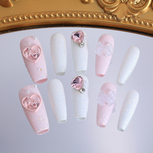 Faux Ongles de Luxe Faits Main en Acrylique à Coller, Forme Cercueil, Couverture Complète 3D, Design French Manucure, Haute Qualité, Vente en Gros - Product Image 3