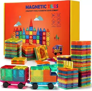 YUQI mainan susun puzzle 3D anak-anak, mainan magnetik ubin bangunan Magnet 80 buah