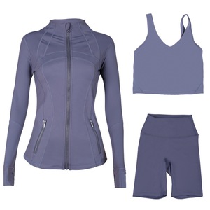 ชุดออกกำลังกายผู้หญิงเซ็กซี่ ระบายอากาศได้ดี เสื้อครอปเอวยางยืดและเลกกิ้งลายเรียบ ชุดโยคะฟิตเนส 2 ชิ้น แขนยาว - Product Image 6