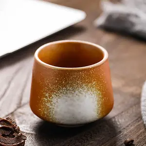 Japanese Retro Stoneware Teacup Colorful Vintage Coarse Pottery Countertop Ecocoffee Porcelain Ceramic Mug Cup Without Handle