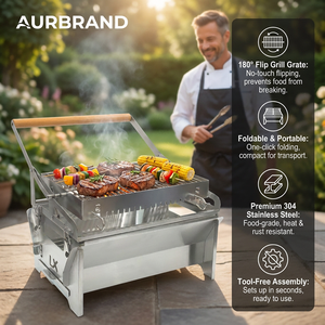 Barbecue à charbon rotatif à 180 degrés, grille de retournement sans contact, en acier inoxydable 304, pour camping, OEM - Product Image 2