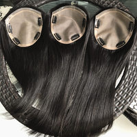 Toupet pour femme à l'aspect naturel, 100% cheveux humains, base mono avec devant en PU, noir