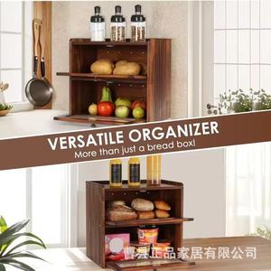 Boîte à pain triangulaire en bambou à double couche, armoire de rangement d'angle pour cuisine avec porte en verre pour usage domestique - Product Image 5