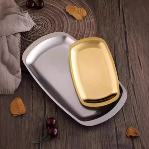 Bandeja Rectangular de Acero Inoxidable 304 con Fondo Plano, Plato para Postres, Plato para Aperitivos Estilo Coreano, Bandeja Poco Profunda - Product Image 2