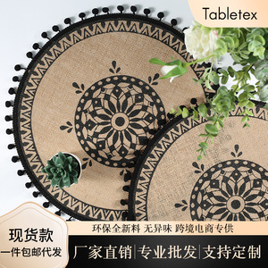 <b>Round</b> Jute Placemat With <b>White</b> Tassel Edge Natural Color For Home <b>Table</b> Decor - Product Image 5