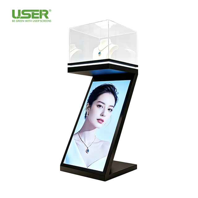 Floor Stand Z Type Touch Screen Digital Signage LED Advertising Display with Acrylic Display Box for Commercial Retail Promotion