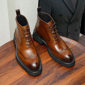 Bottes Chukka d'hiver pour hommes, style anglais décontracté, imperméables, dessus en cuir de vache véritable, semelle épaisse en caoutchouc, automne - Product Image 1