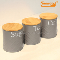 5 pièces ensemble de rangement de cuisine boîte de rangement des aliments conteneur en métal boîte à pain ronde café sucre thé boîte avec couvercle en bambou ensemble de bidons