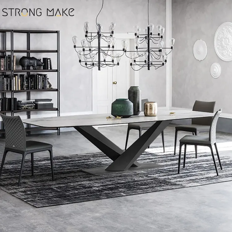 Italian Luxury Table a Manger Complet Tavolo Marmo Rectangular Square Modern Dinning Set White Marble Top Dining Table