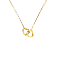 Collier cœur à double fermoir en acier titane plaqué or, anneaux entrelacés, sans ternissement, hypoallergénique