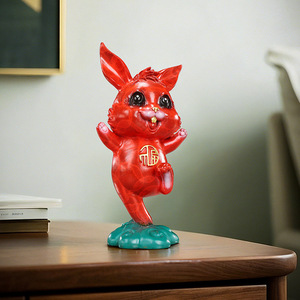 Figurine de lapin rouge Copper World, artisanale, décoration de bureau pour le Nouvel An chinois - Product Image 4