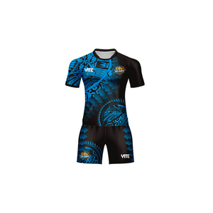 Maillots de rugby pour hommes en polyester respirant 100% personnalisés en gros, ensemble de maillots de sport bleus avec impression par sublimation - Product Image 2