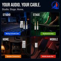Câble audio 3-en-1 USB-C vers double jack 6,35 mm TRS, plaqué or, tressé, pour mixeur, clavier et amplificateur, vente en gros