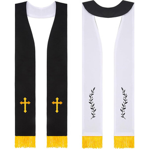 Chal de Clero Reversible Rojo con Cruz Blanca Bordada, Borlas de Poliéster, para Bodas, Iglesia, Pastor, Sacerdote - Product Image 2