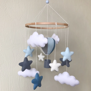 Bébé mobile garçon montgolfière pépinière Voyage décor bleu <span class=keywords><strong>gris</strong></span> étoiles et nuages Baby shower cadeau - Product Image 5