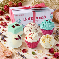 OEM ODM Kustom Buatan Tangan Organik Fizzy Spa Bubble Vegan Relaksasi Minyak Esensial Cupcake Mewah Mawar Bunga Kering untuk Mandi