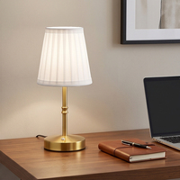 Lámpara de Mesa de Lujo Dorada con Pantalla Blanca Plegada, Lámpara de Noche LED Recargable y Regulable para Dormitorio, Sala de Estar, Decoración