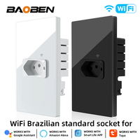 Prise murale intelligente WiFi BAOBEN Brésil, contrôle vocal par application Tuya, minuterie, panneau en verre trempé