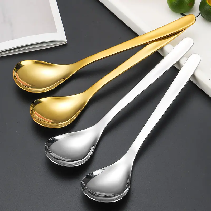 18cm Long Handled Coffee Spoon Set Japanese Style Metal Dessert Spoons Gift Silver Stainless Steel Flatware Gold Tea Spoon