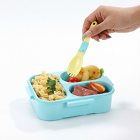 Boîte à bento pour enfants mignonne et colorée, 3 compartiments, sans BPA, en PP de qualité alimentaire, avec cuillère, passe au micro-ondes, pour l'école, les pique-niques en plein air