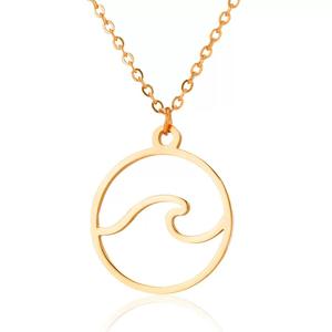 SSeesy Mode Simple <span class=keywords><strong>Été</strong></span> Étanche Vague Conception Collier En Acier Inoxydable Pendentif Creux Vague Ronde Pendentif Collier - Product Image 3