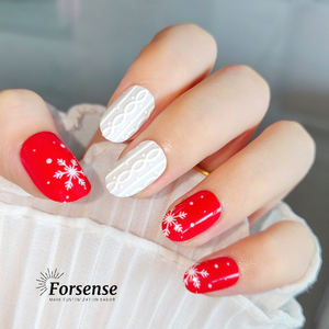 Forsense presse sur ongles ensembles avec colle et lime à ongles faux ongle court vente en gros court ovale flocon de neige pré collé ongles conseils conception - Product Image 4