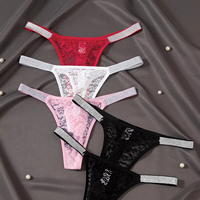 Vente en gros sans bretelles sans couture creux solide transparent respirant confortable taille basse mignon slip à paillettes string en dentelle