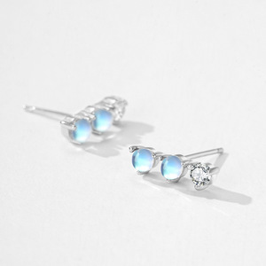 Boucles d'oreilles personnalisables en argent sterling S925 avec zircon rond et pierre de lune, version cuivre - Exclusives pour femmes - Product Image 6
