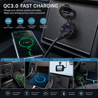Chargeur de voiture USB-C 12-24V à charge rapide avec port AUX, étanche, PD20W QC3.0, voltmètre et interrupteur pour camions, bateaux, camping-cars/motos (1 an)