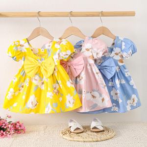 Summer New Pina Girls Robe de princesse à manches courtes Robe en coton pour enfants Col en O Robes florales pour filles - Product Image 1