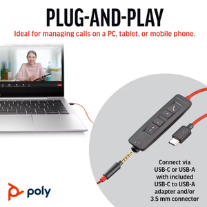 ชุดหูฟังแบบมีสายสีดำ3225โพลี <span class=keywords><strong>Plantronics</strong></span> เชื่อมต่อกับพีซี/มือถือผ่าน USB-C - Product Image 5
