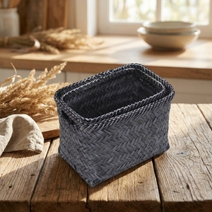 Multi Size Bamboo <b>Wicker</b> <b>Basket</b> Set Rustic Farmhouse Storage Organizer for Cabinets Countertops <b>Gift</b> Packaging and Home Decor - Product Image 6