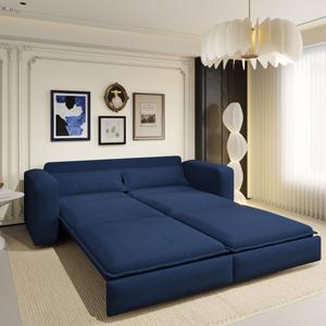 King Size Foldable Convertible Sleeper <b>Sofa</b> <b>Bed</b> 3 Seat Chaise Lounge with 2 Lumbar Pillows Velvet Upholstery for Living Room - Product Image 2