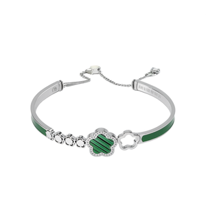 Stainless Steel <b>Bangle</b> With Green Enamel Clover Design <b>For</b> Women Fine Jewelry - Product Image 2