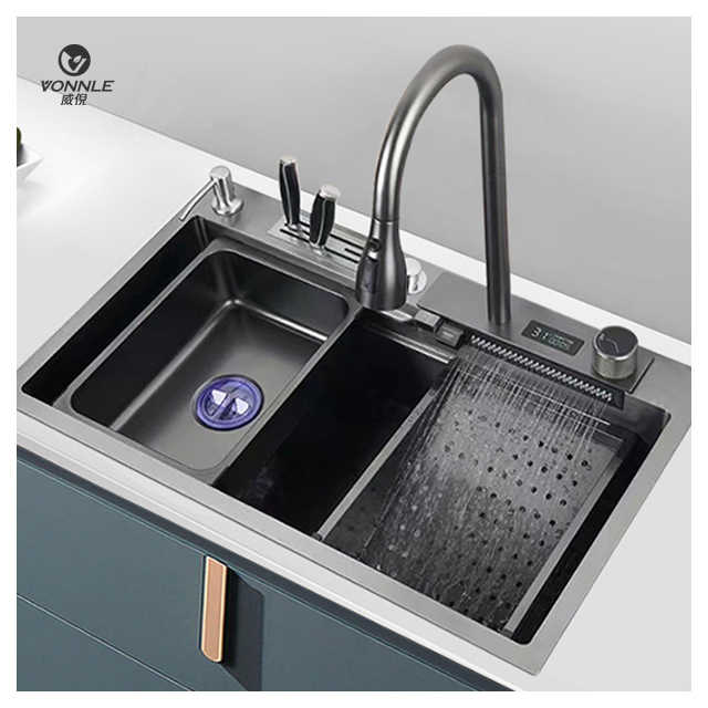 Single Bowl Stainless Steel Kitchen Sinks Rectangular Black Nano ...