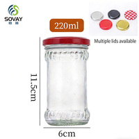Bouteille en verre ronde de 200 ml, 220 ml, 280 ml pour sauce chili au bœuf, emballage alimentaire, pot à cornichons avec couvercle en métal noir – Vente en gros