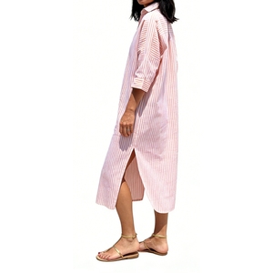 เดรสเชิ้ตผู้หญิงลายทางติดกระดุม ความยาวปานกลาง สไตล์ลำลอง ทรงหลวม ผ่าข้าง เหมาะสำหรับวันพักผ่อน แฟชั่น Sehe - Product Image 4