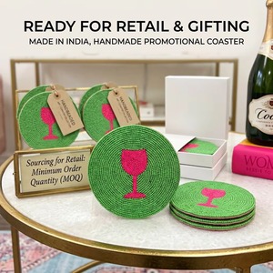Beaded Wine Glass <b>Coaster</b>, Round Decorative <b>Drink</b> <b>Coaster</b> with Pink Wine Glass Design for Bar, Dining Table & Home Decor - Product Image 3