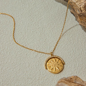 <span class=keywords><strong>J</strong></span> & D kalung liontin geometris serbaguna, kalung Stainless Steel lapis emas 18K bintang dan koin bulan untuk wanita - Product Image 5