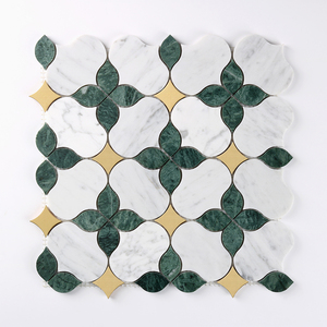 Mosaico <span class=keywords><strong>de</strong></span> Mármol Verde con <span class=keywords><strong>Flores</strong></span> Indias para Cocina Moderna, Azulejo <span class=keywords><strong>de</strong></span> Pared Interior <span class=keywords><strong>de</strong></span> Mármol Verde con Puntos Dorados - Product Image 1