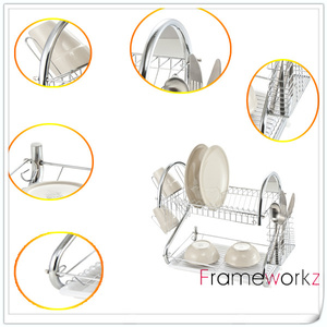 Estante de <span class=keywords><strong>cocina</strong></span> de acero inoxidable de 2 niveles, escurridor de vajilla de metal, estante de almacenamiento - Product Image 3