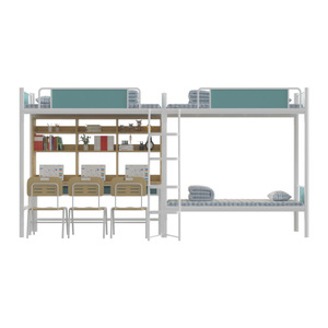 Lit superposé moderne <span class=keywords><strong>3</strong></span> <span class=keywords><strong>places</strong></span> en métal pour dortoir, vente en gros d'usine, couleur personnalisée OEM, avec bureau, étagère et barrière de sécurité pour chambre à coucher - Product Image 3
