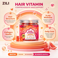 Gummies véganes à la biotine sous marque blanche pour la santé des cheveux, enrichies en vitamines C et E pour des cheveux forts et brillants, MOQ 50 boîtes