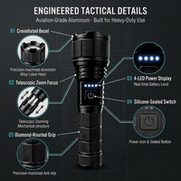 Lampe torche LED rechargeable par USB en gros avec focalisation réglable, torche portative pour le camping, la randonnée, la chasse, la pêche et les situations d'urgence