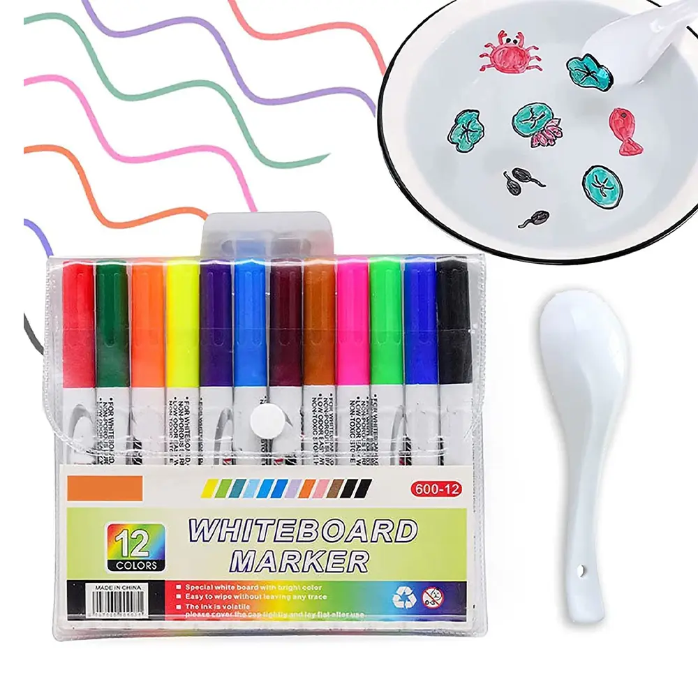 Hot Sale Multifunktions-Text marker Stift Magischer Wasser mal stift 8 12 Farben mit Keramik löffel