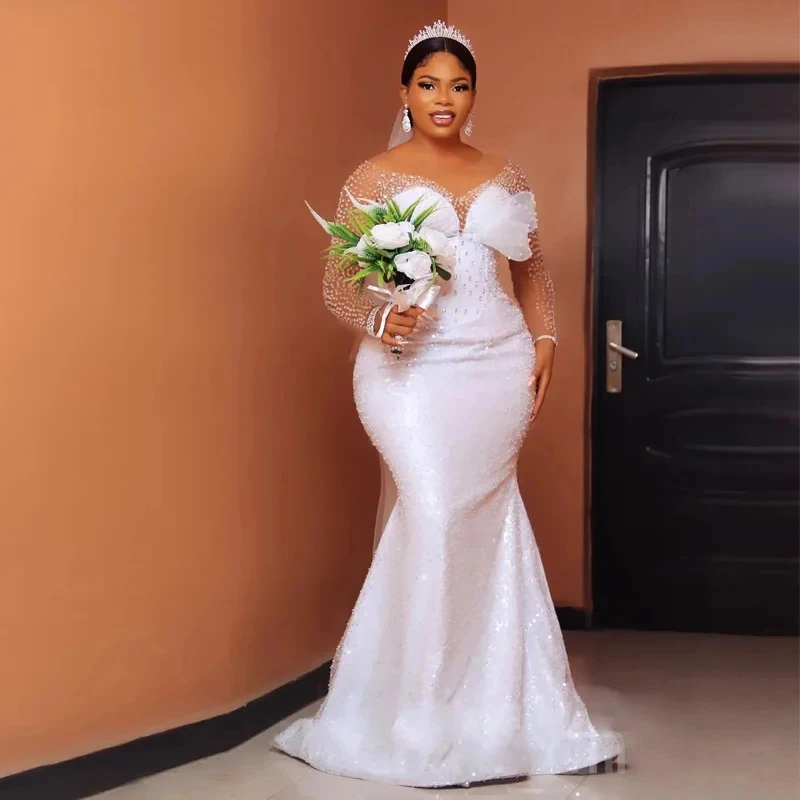 Wholesale Scoop Neck Mermaid wedding dress Beads Mermaid dress Long leeve Bridal Gown,2 Pieces Wholesale Scoop Neck Mermaid wedding dress Beads Mermaid dress Long leeve Bridal Gown,2 Pieces
