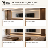 Meuble TV mural intégré moderne et minimaliste en bois massif, unité de rangement flottante en noyer chaud pour villa, OEM