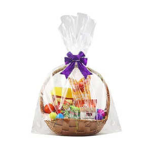 Clear Plastic Bags Cellophane Gift Bags 60*80cm Round Bottom Basket Bag with Twist Ties for Plush Toys Packaging