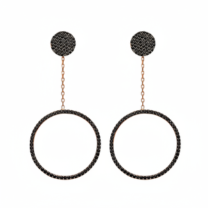 <b>Black</b> Zircon Circle <b>Dangle</b> <b>Earring</b> Turkish 925 Sterling Silver Jewelry Wholesale - Product Image 2