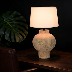Warm and <b>rustic</b> handmade ceramic base fabric lampshade Suitable for home hotel bedroom living room <b>bedside</b> <b>table</b> lamp - Product Image 1